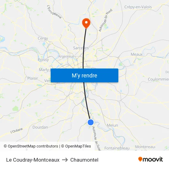 Le Coudray-Montceaux to Chaumontel map