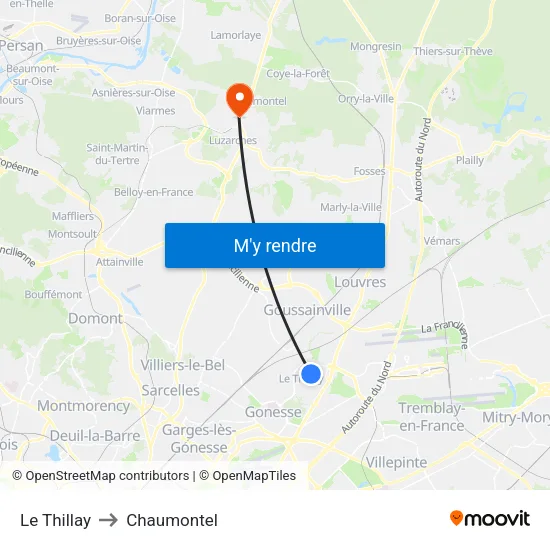 Le Thillay to Chaumontel map