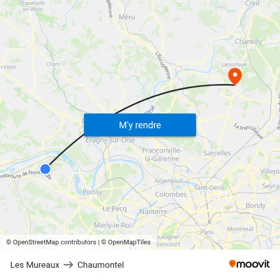 Les Mureaux to Chaumontel map