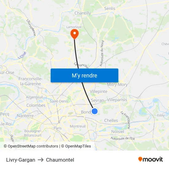 Livry-Gargan to Chaumontel map