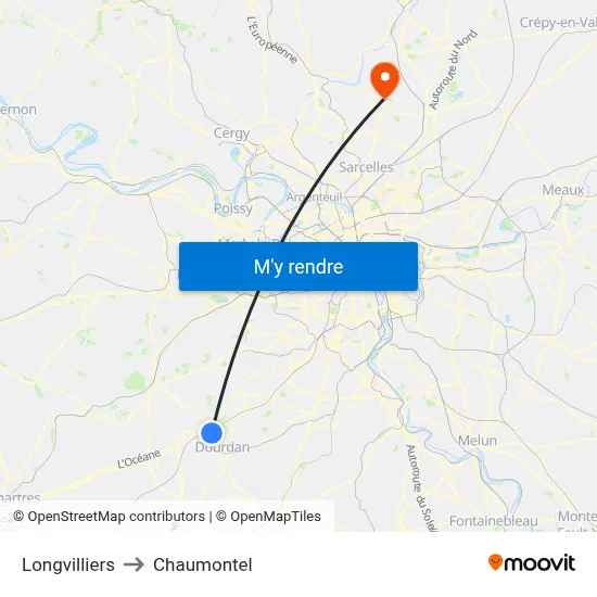 Longvilliers to Chaumontel map