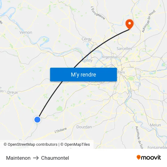 Maintenon to Chaumontel map