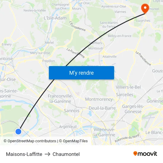 Maisons-Laffitte to Chaumontel map