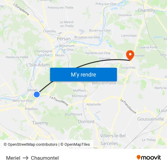 Meriel to Chaumontel map