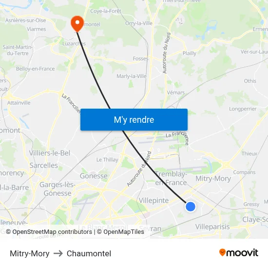 Mitry-Mory to Chaumontel map