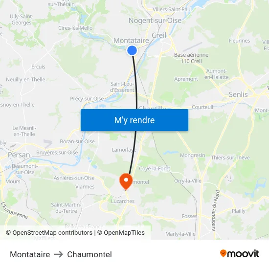 Montataire to Chaumontel map