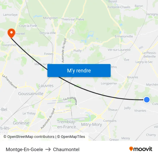 Montge-En-Goele to Chaumontel map
