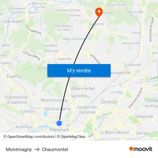 Montmagny to Chaumontel map