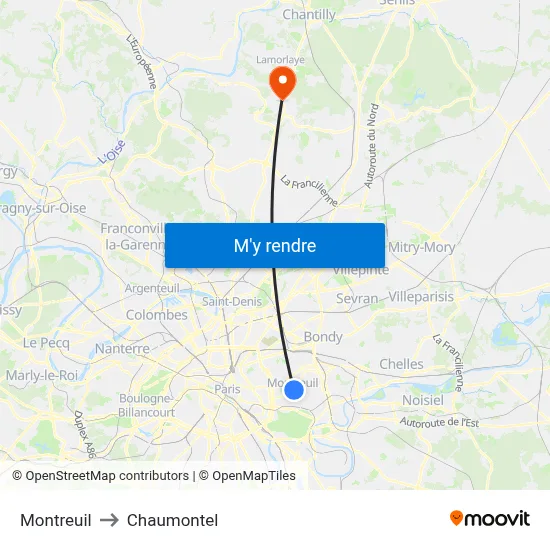 Montreuil to Chaumontel map