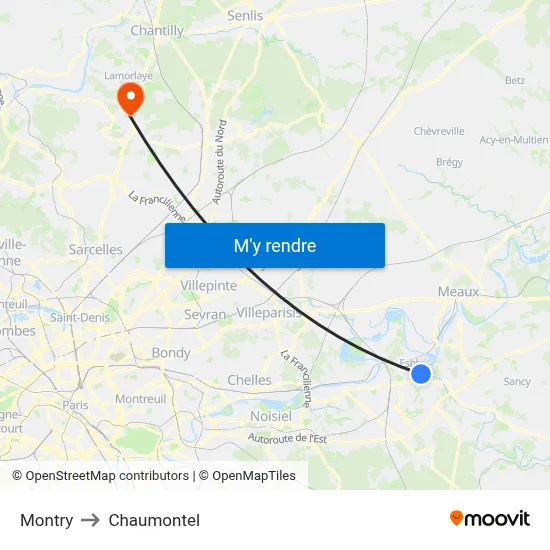 Montry to Chaumontel map