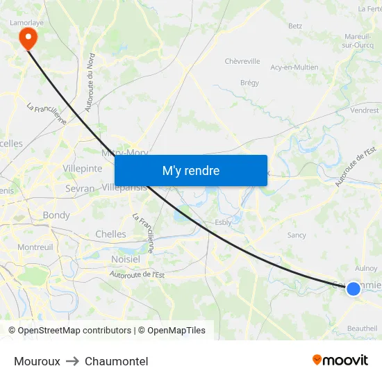 Mouroux to Chaumontel map