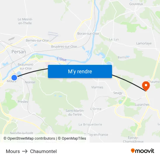 Mours to Chaumontel map