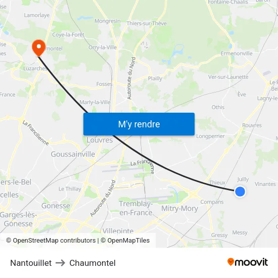 Nantouillet to Chaumontel map