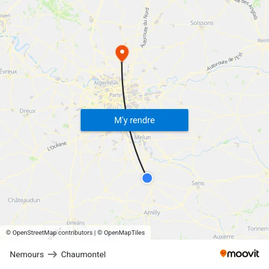 Nemours to Chaumontel map