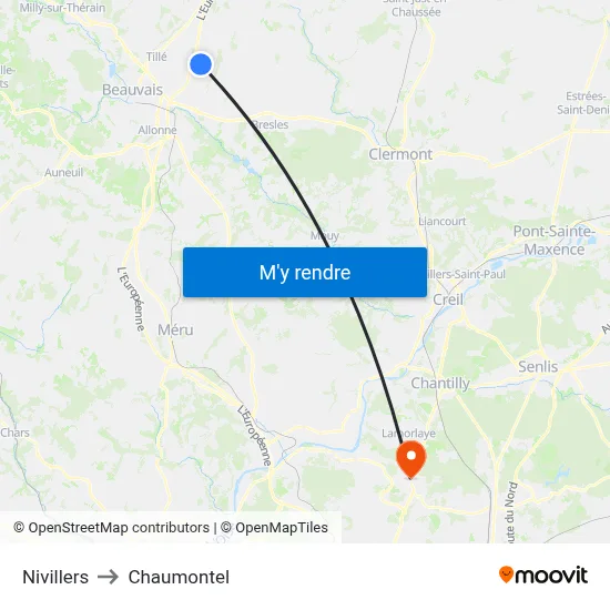 Nivillers to Chaumontel map