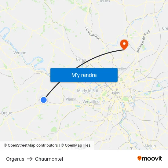 Orgerus to Chaumontel map