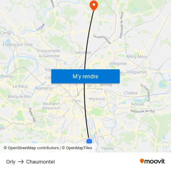 Orly to Chaumontel map