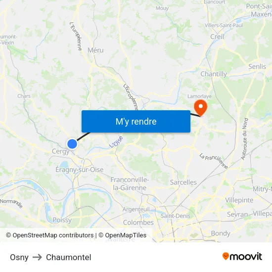 Osny to Chaumontel map