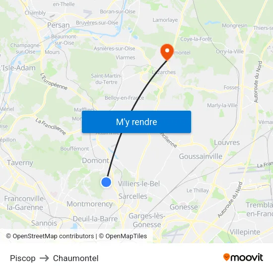 Piscop to Chaumontel map