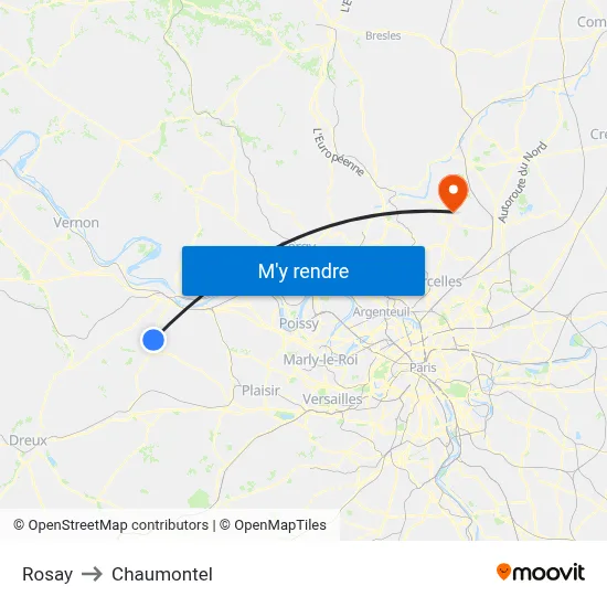 Rosay to Chaumontel map