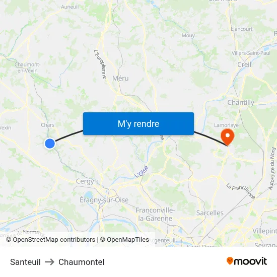Santeuil to Chaumontel map