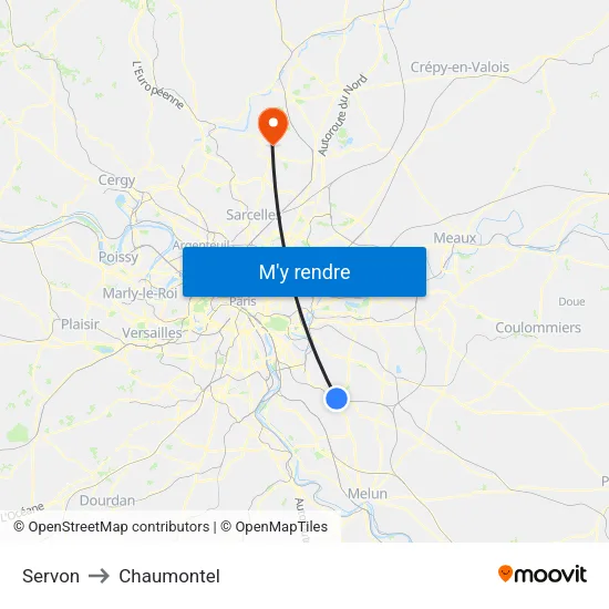 Servon to Chaumontel map