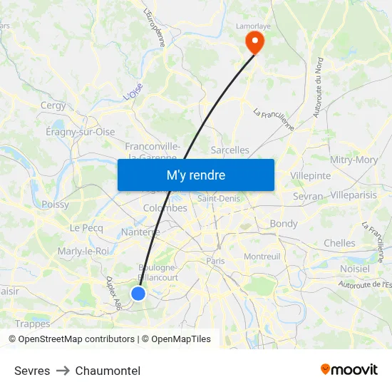 Sevres to Chaumontel map
