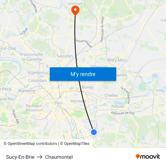 Sucy-En-Brie to Chaumontel map