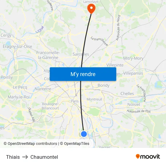 Thiais to Chaumontel map