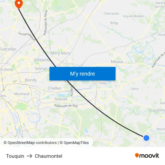 Touquin to Chaumontel map