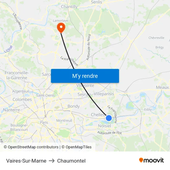 Vaires-Sur-Marne to Chaumontel map