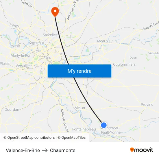 Valence-En-Brie to Chaumontel map