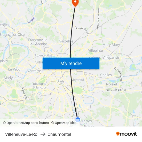 Villeneuve-Le-Roi to Chaumontel map