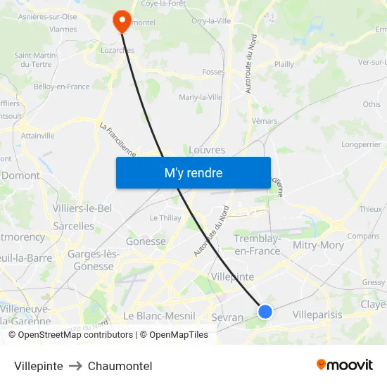 Villepinte to Chaumontel map