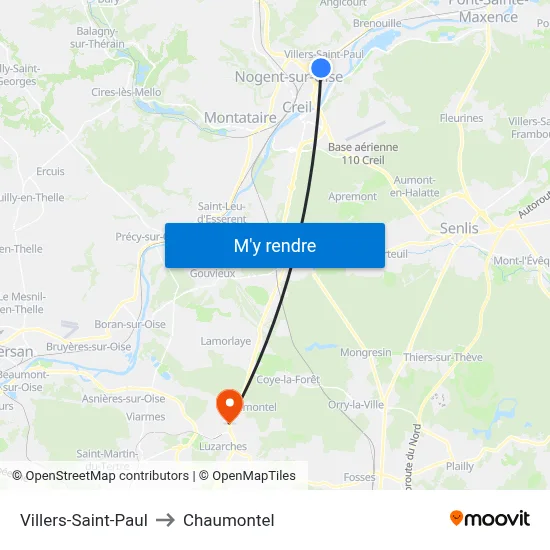 Villers-Saint-Paul to Chaumontel map
