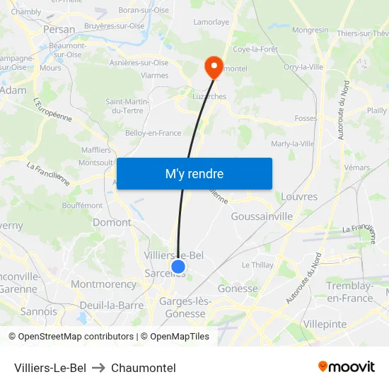 Villiers-Le-Bel to Chaumontel map