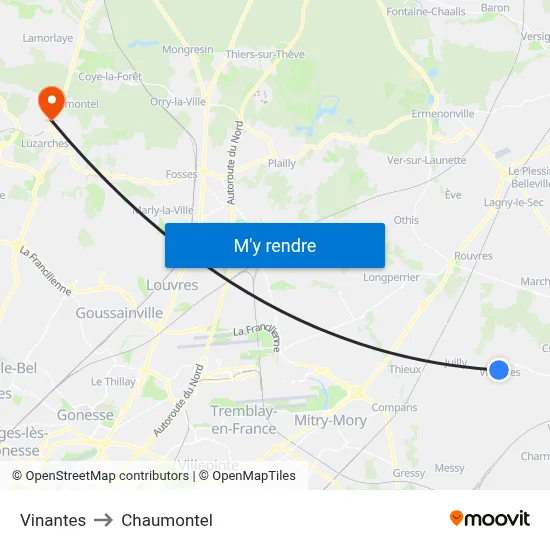 Vinantes to Chaumontel map