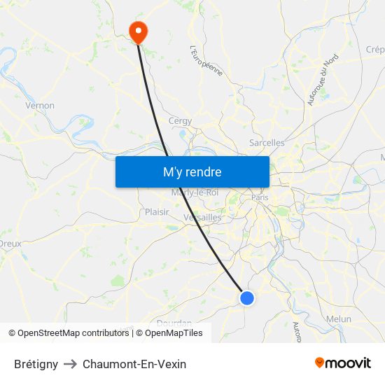 Brétigny to Chaumont-En-Vexin map