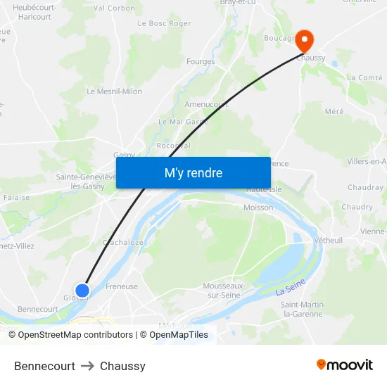Bennecourt to Chaussy map