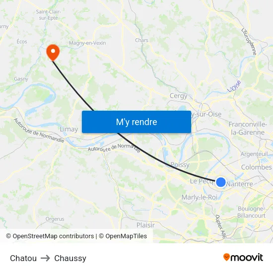 Chatou to Chaussy map
