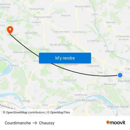 Courdimanche to Chaussy map