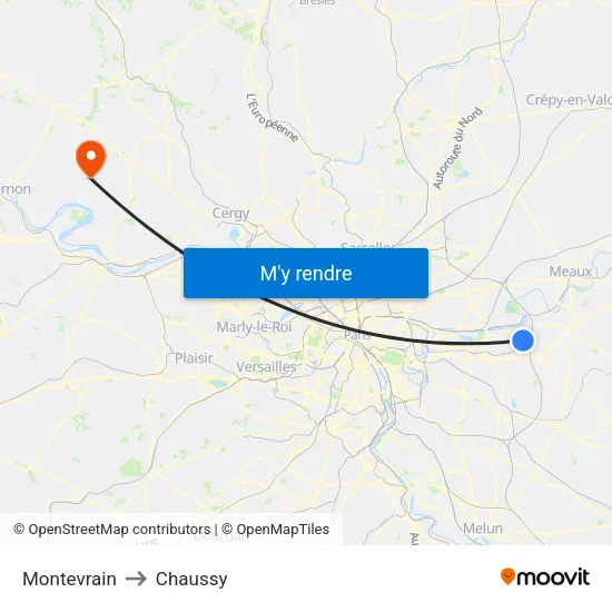 Montevrain to Chaussy map