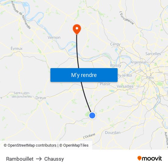 Rambouillet to Chaussy map