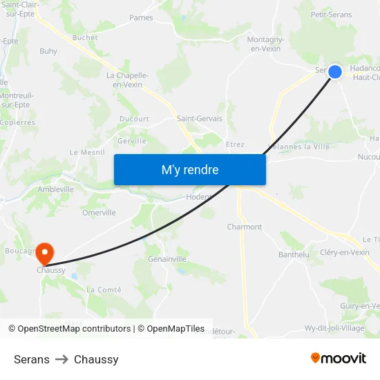 Serans to Chaussy map