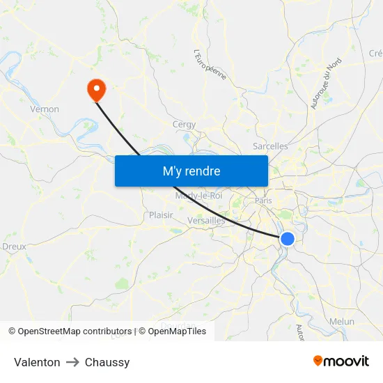 Valenton to Chaussy map