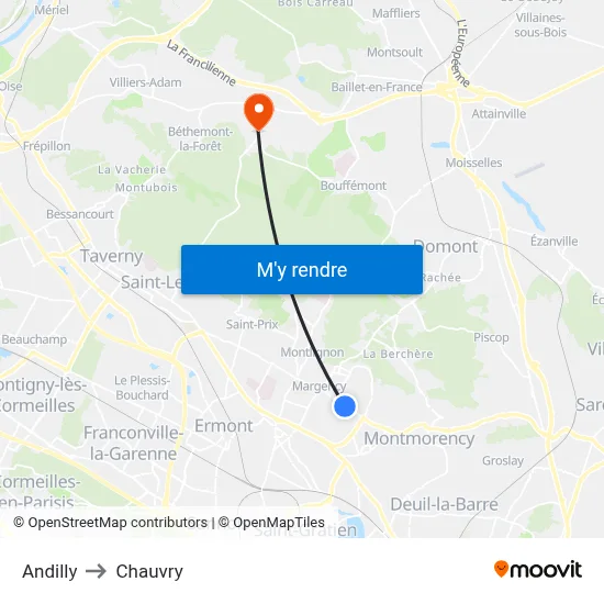 Andilly to Chauvry map
