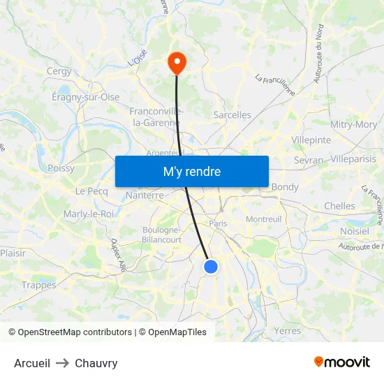 Arcueil to Chauvry map