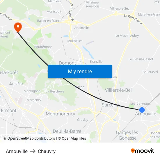 Arnouville to Chauvry map