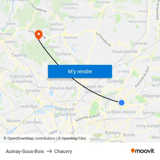 Aulnay-Sous-Bois to Chauvry map