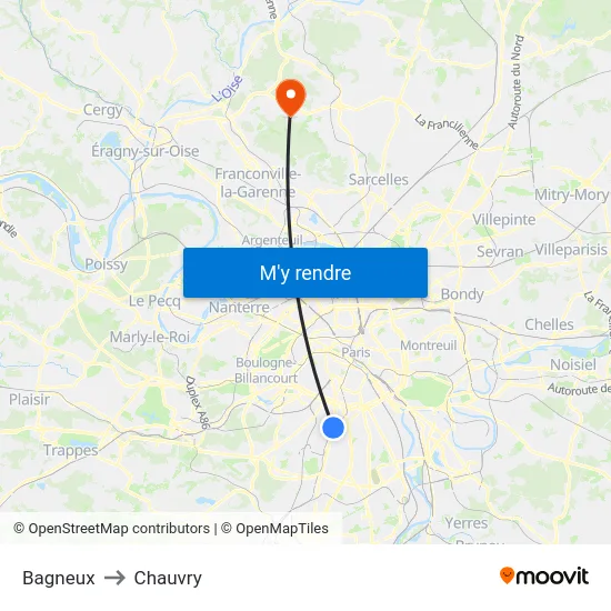 Bagneux to Chauvry map